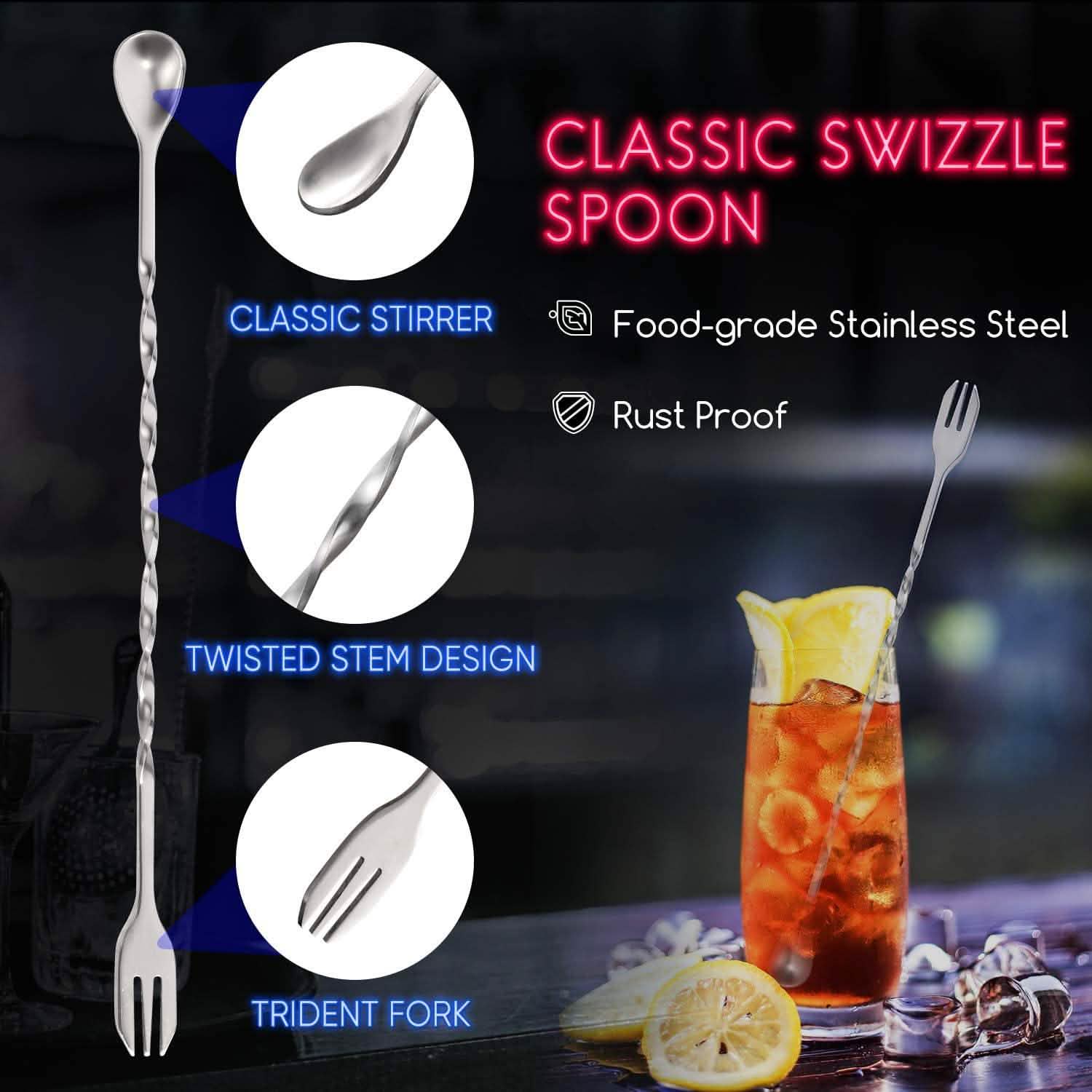 2-Piece Set:  Steel Cocktail Muddler and Mixing Spoon Home Bar Tool Set