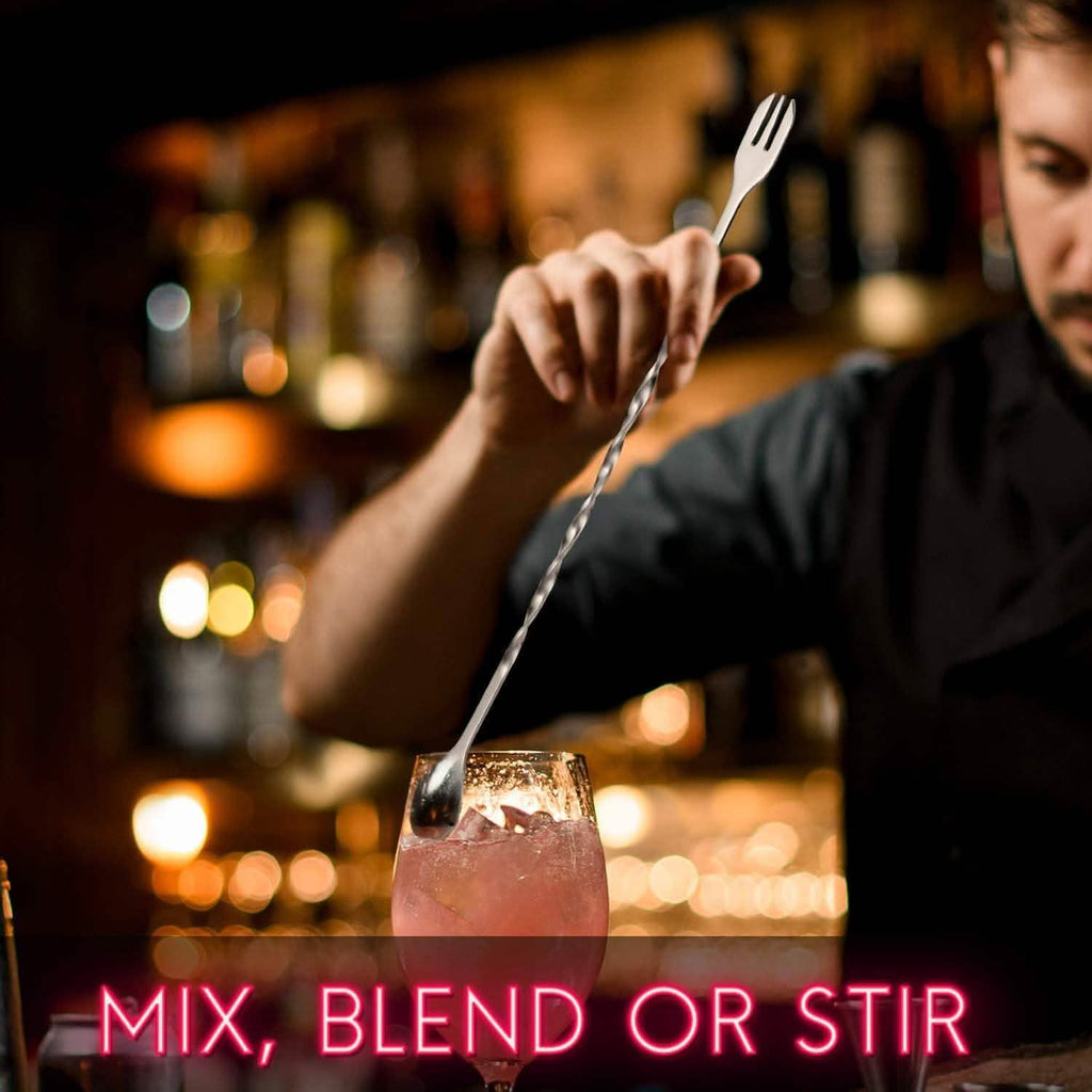 2-Piece Set:  Steel Cocktail Muddler and Mixing Spoon Home Bar Tool Set