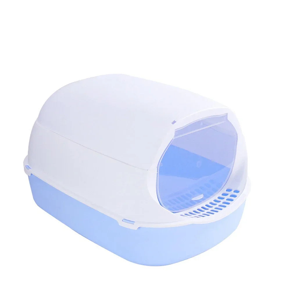 Semi-Enclosed Cat Litter Box — Splash Proof Cat Toilet Tray for Kittens & Cats