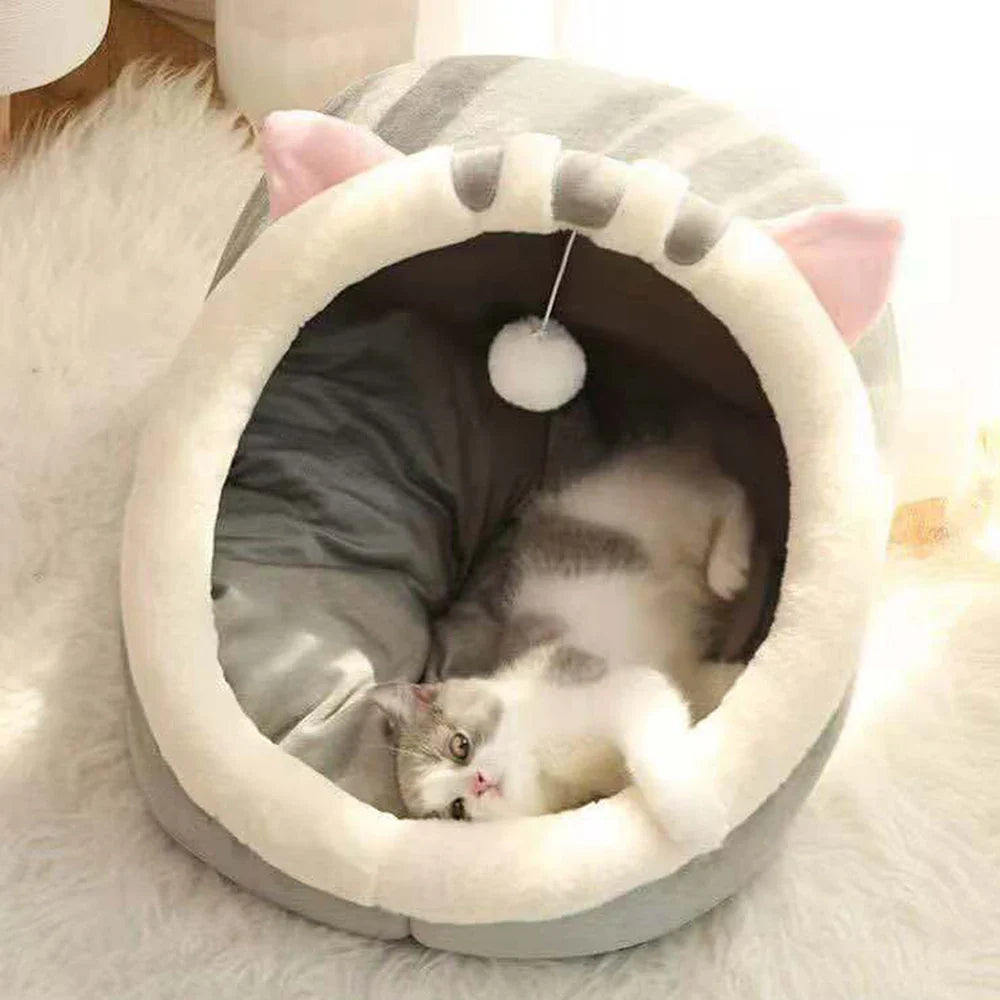 Four Seasons Semi-Enclosed Cat Nest Bed — Soft & Cozy Pet Sleeping Cave