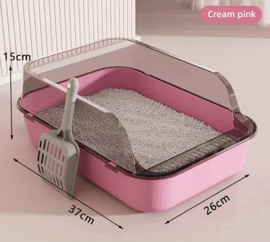 Semi-Enclosed Cat Litter Box — Splash Proof Cat Toilet Tray for Kittens & Cats