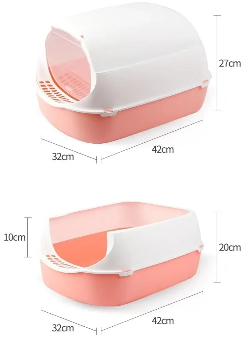 Semi-Enclosed Cat Litter Box — Splash Proof Cat Toilet Tray for Kittens & Cats