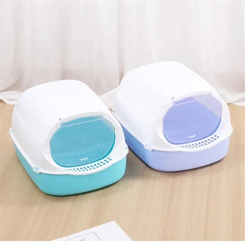 Semi-Enclosed Cat Litter Box — Splash Proof Cat Toilet Tray for Kittens & Cats