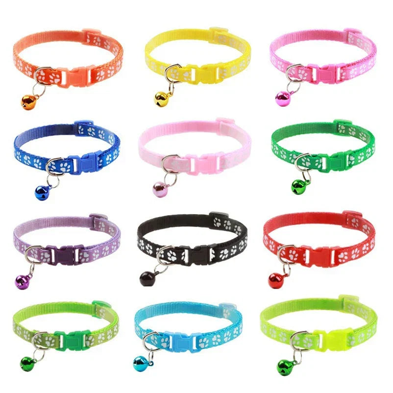 Cat Bell Collar with Dog Print — Multi-Color Necklace Ring Collar for Cats
