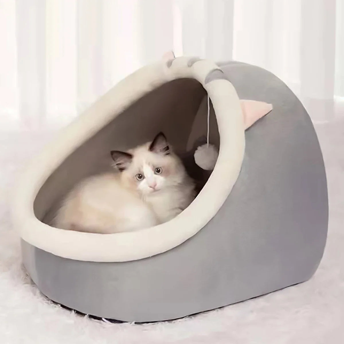 Four Seasons Semi-Enclosed Cat Nest Bed — Soft & Cozy Pet Sleeping Cave