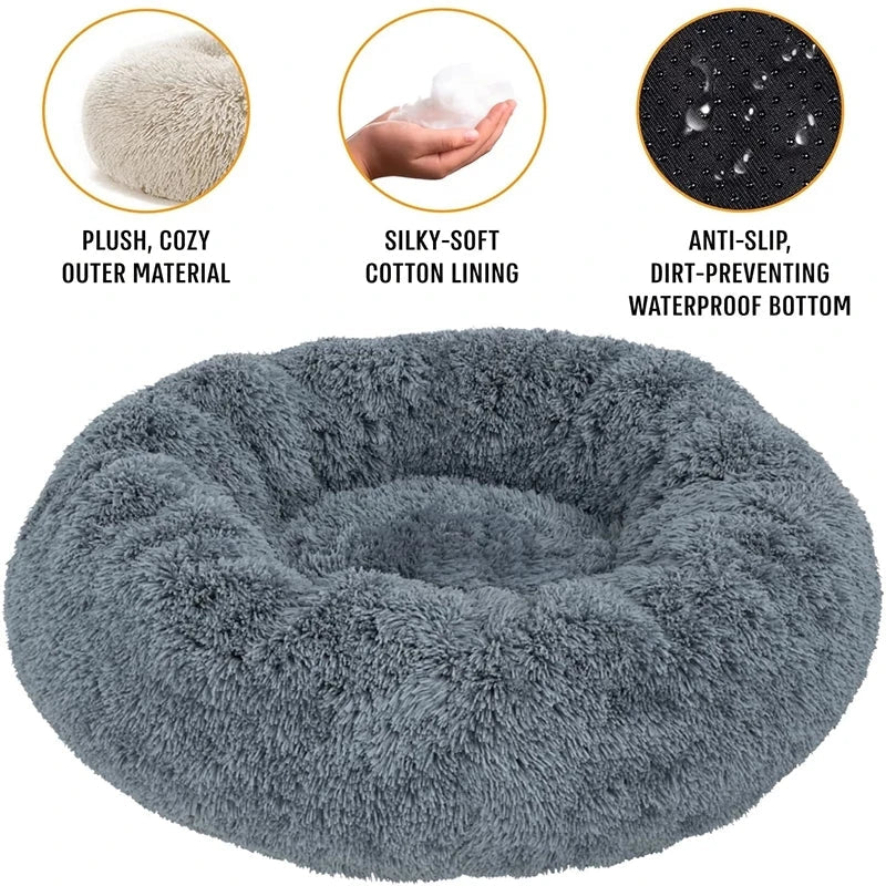 Round Plush Pet Bed — Super Soft Dog & Cat Bed, 6 Sizes (40-90cm)