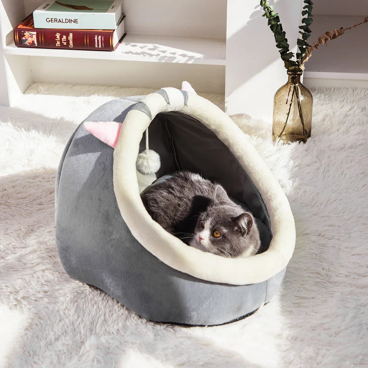 Four Seasons Semi-Enclosed Cat Nest Bed — Soft & Cozy Pet Sleeping Cave
