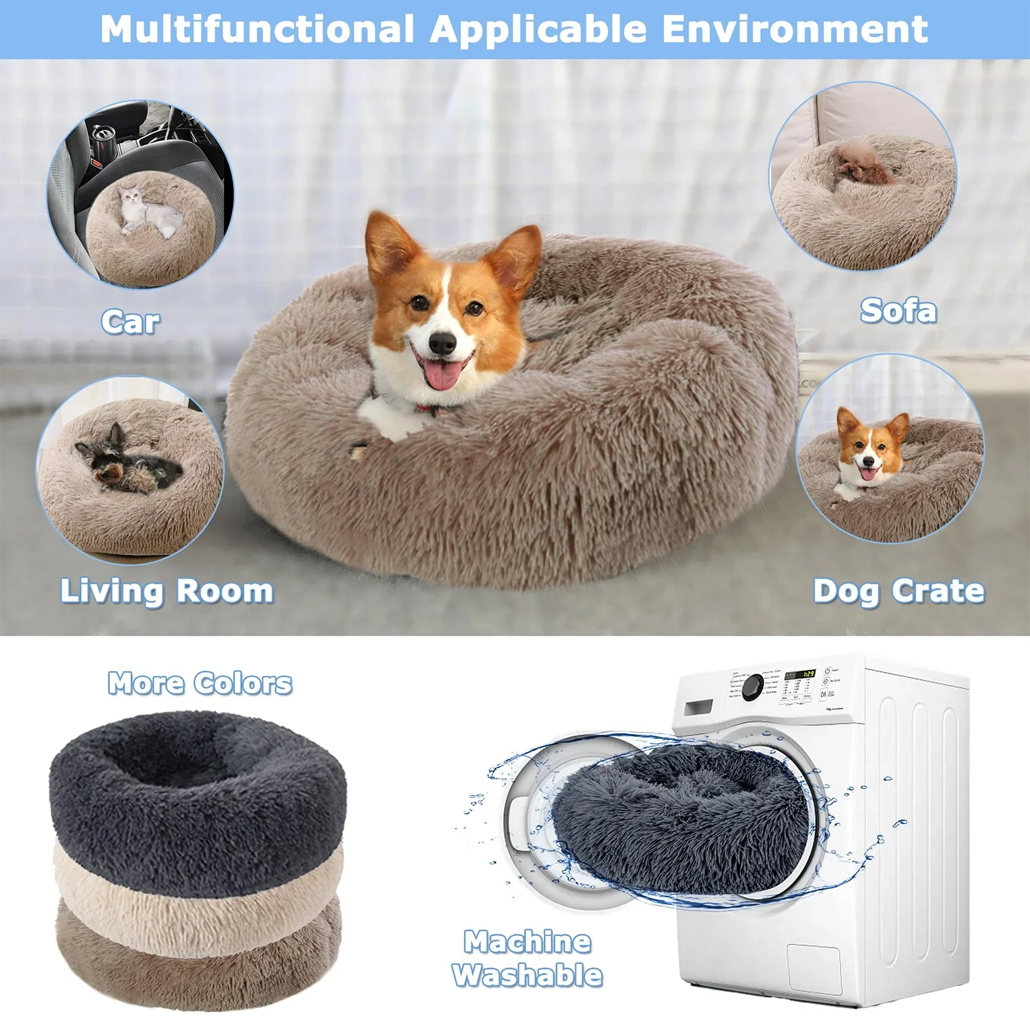 Round Plush Pet Bed — Super Soft Dog & Cat Bed, 6 Sizes (40-90cm)