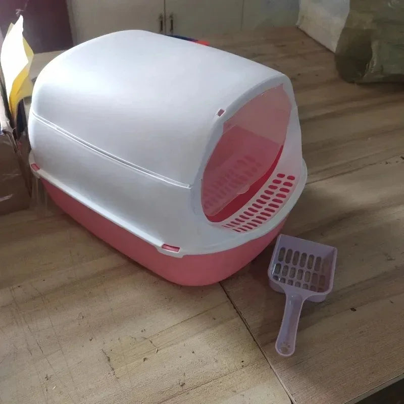 Semi-Enclosed Cat Litter Box — Splash Proof Cat Toilet Tray for Kittens & Cats