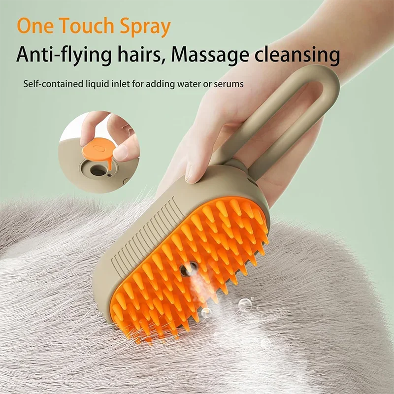 One-Button Spray Massage Brush — Steam Mist Grooming Comb for Cats & Dogs