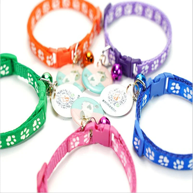Cat Bell Collar with Dog Print — Multi-Color Necklace Ring Collar for Cats