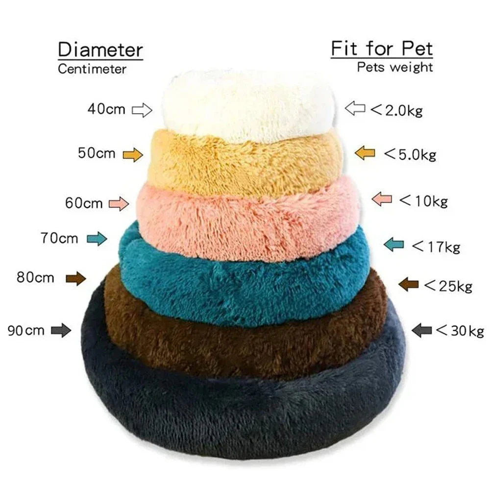 Round Plush Pet Bed — Super Soft Dog & Cat Bed, 6 Sizes (40-90cm)