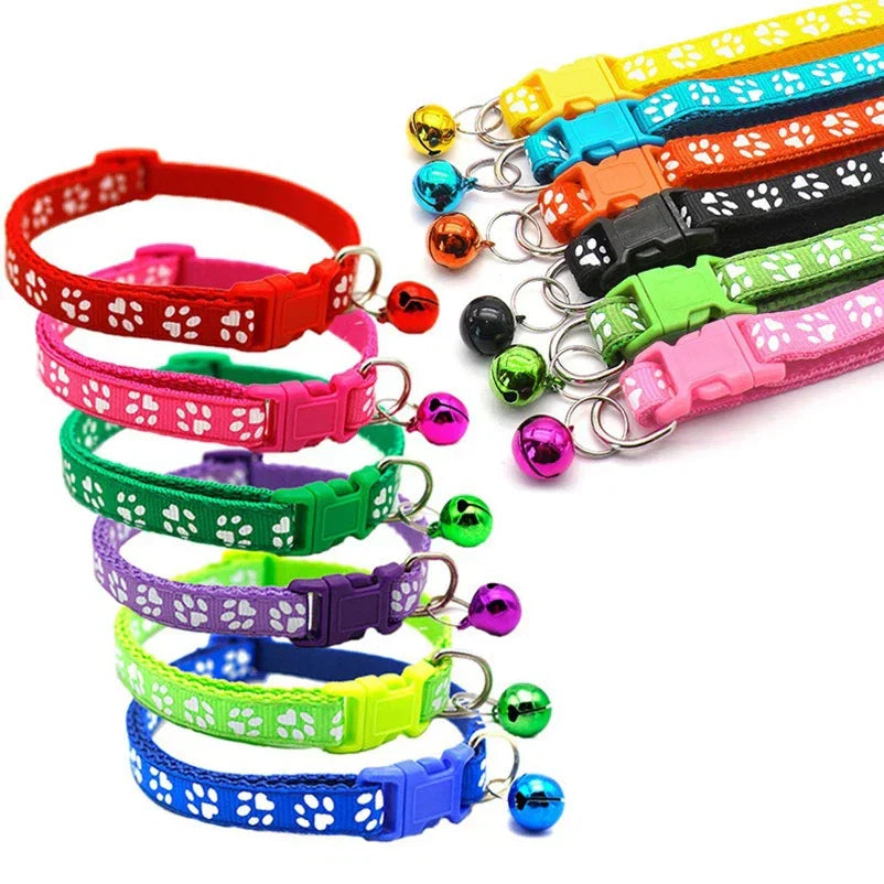 Cat Bell Collar with Dog Print — Multi-Color Necklace Ring Collar for Cats