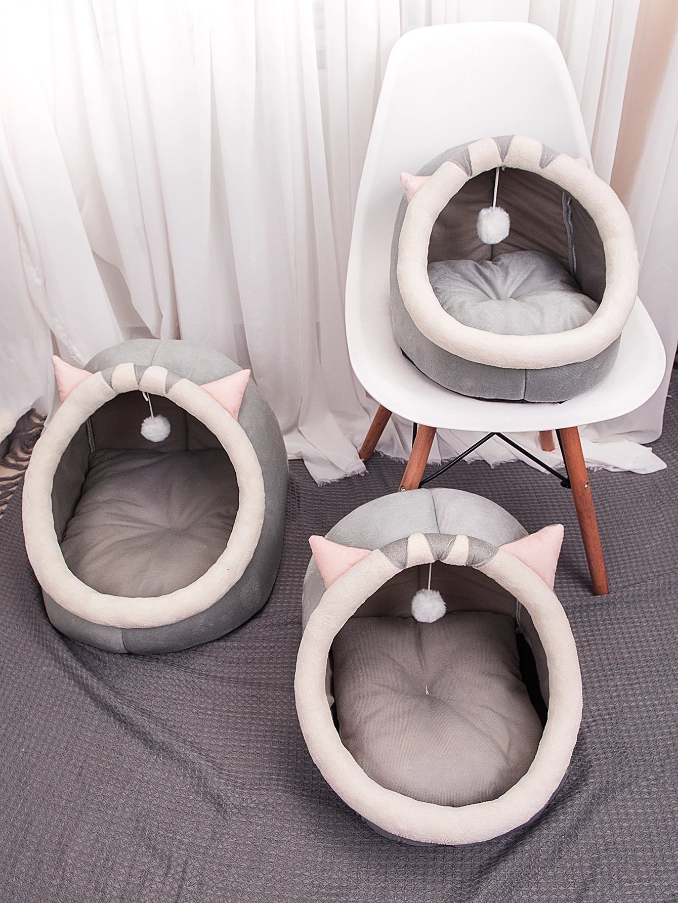 Four Seasons Semi-Enclosed Cat Nest Bed — Soft & Cozy Pet Sleeping Cave
