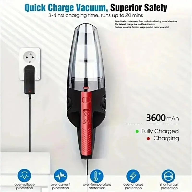 Portable Wireless Handheld Vacuum Cleaner — Powerful Suction for Car, Home & Pet Hair