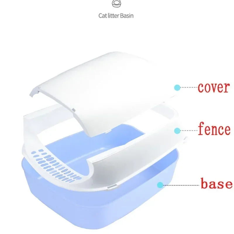 Semi-Enclosed Cat Litter Box — Splash Proof Cat Toilet Tray for Kittens & Cats