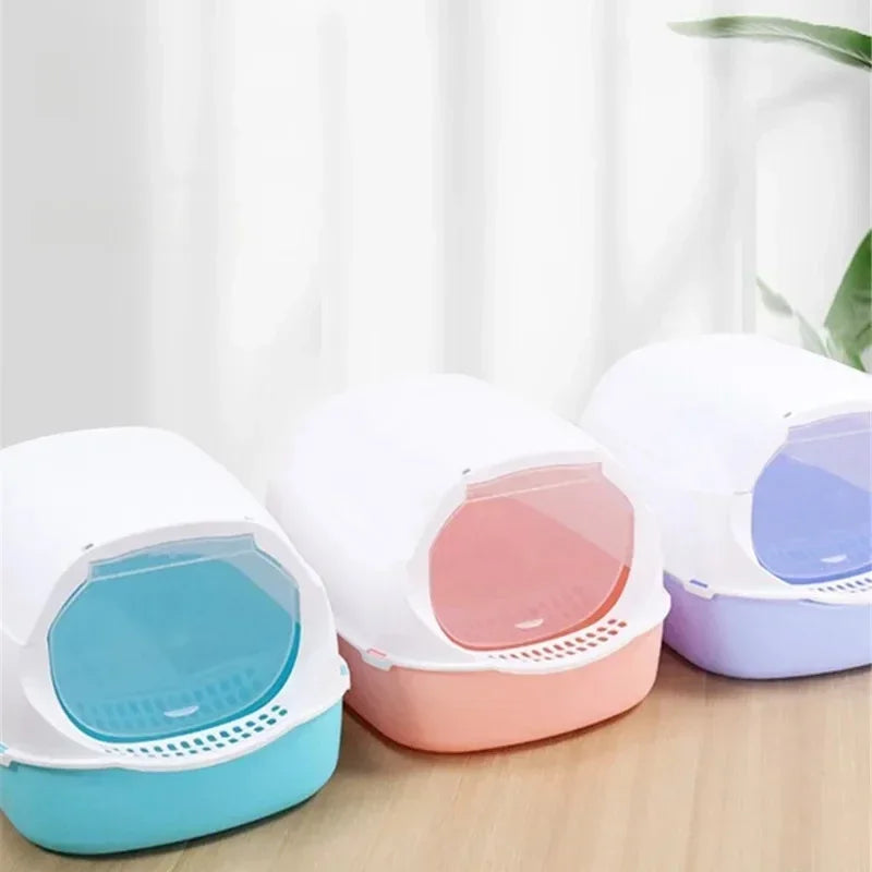 Semi-Enclosed Cat Litter Box — Splash Proof Cat Toilet Tray for Kittens & Cats