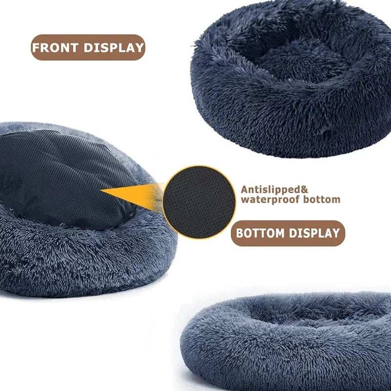 Round Plush Pet Bed — Super Soft Dog & Cat Bed, 6 Sizes (40-90cm)