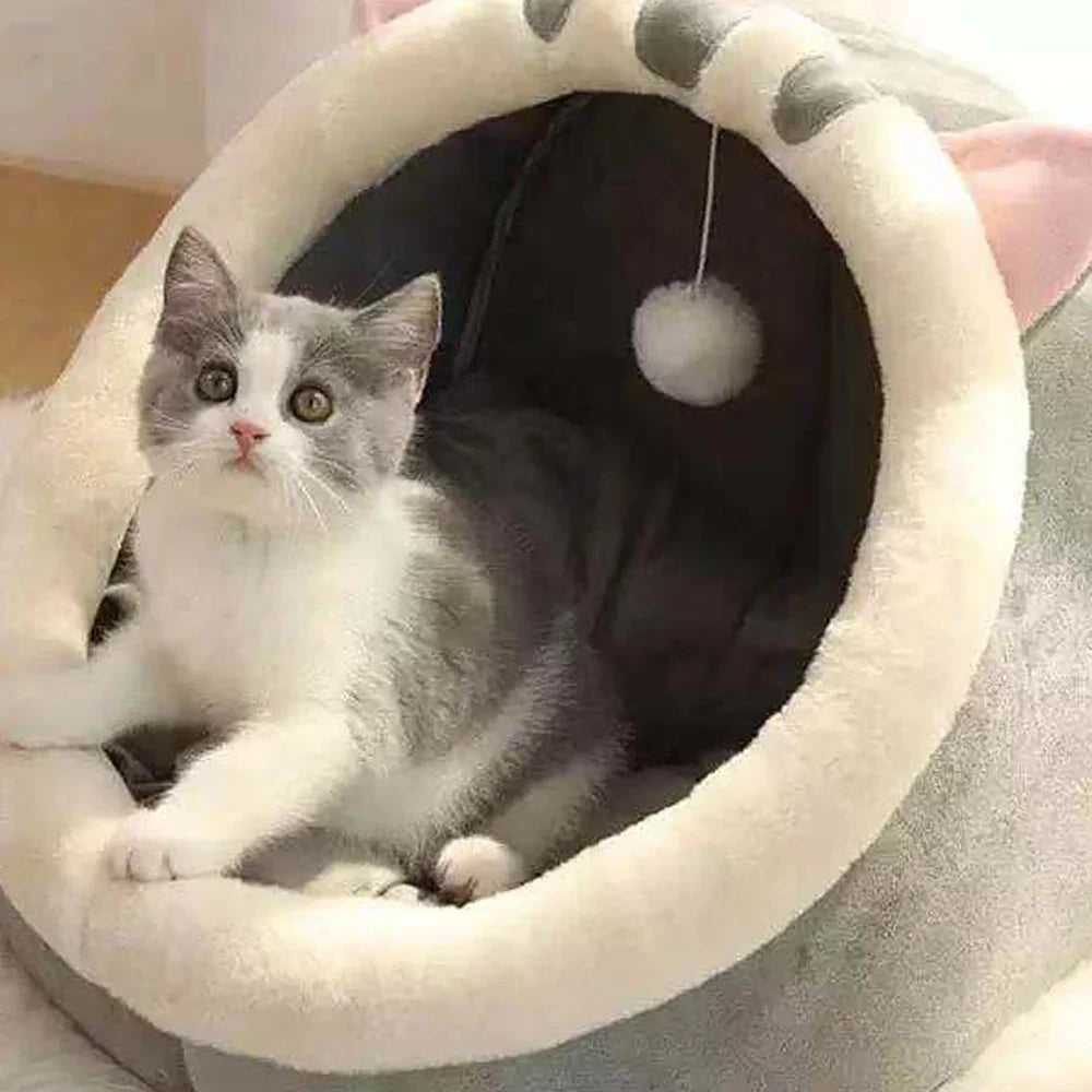 Four Seasons Semi-Enclosed Cat Nest Bed — Soft & Cozy Pet Sleeping Cave