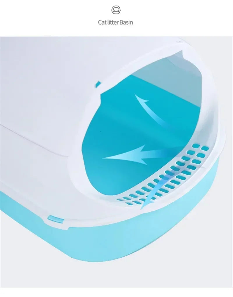 Semi-Enclosed Cat Litter Box — Splash Proof Cat Toilet Tray for Kittens & Cats