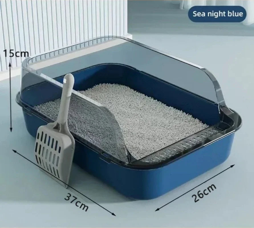 Semi-Enclosed Cat Litter Box — Splash Proof Cat Toilet Tray for Kittens & Cats