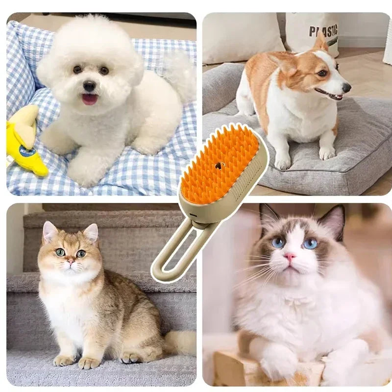 One-Button Spray Massage Brush — Steam Mist Grooming Comb for Cats & Dogs